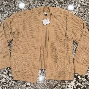 American Eagle Camel/Tan Chunky Open-Front Knit Cardigan
